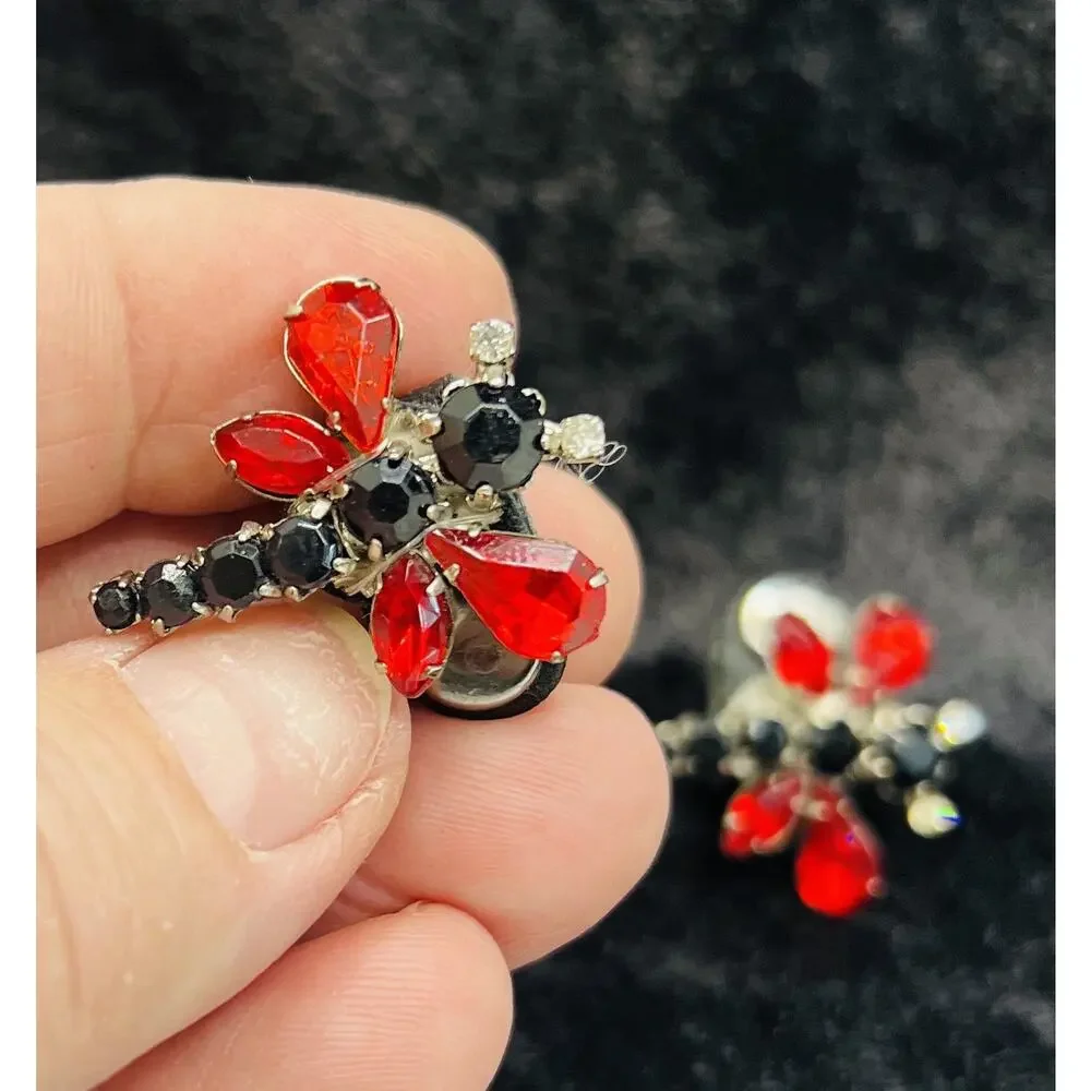 Vintage Cluster Clip Snap Shoe Scarf Clip Glass Marquise Dragonfly Pair 1”